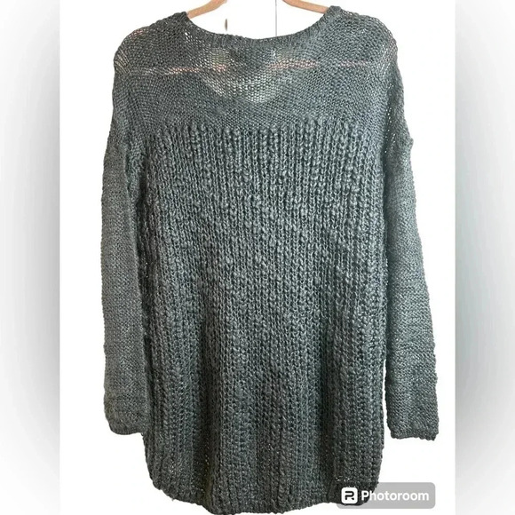 Only oversized chunky knit sweater, M navy, sheer sleeves Preppy Coastal Classic - Picture 2 of 6